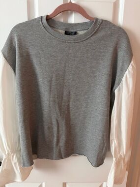 Topshop Gray Sweatshirt with White Balloon Sleeves Size 4